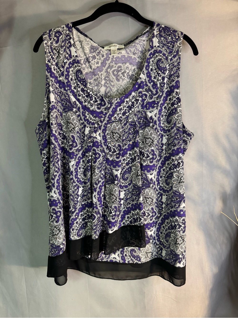 Dress Barn Purple Paisley Sleeveless Camisole with Black Trim